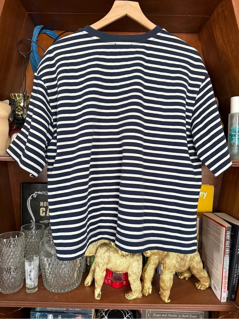 Zara - Boxy Nautical Striped Short-Sleeve Tee - Navy / White - Women’s Large